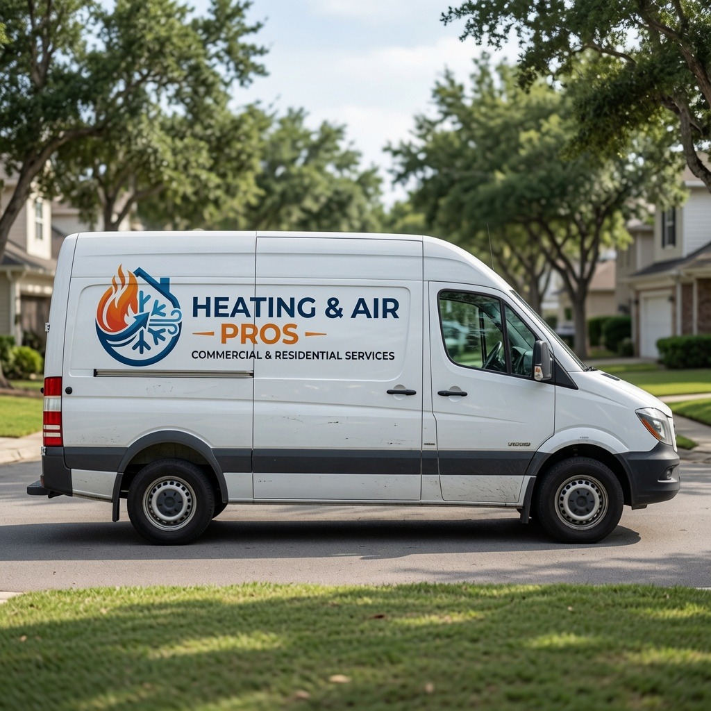 Local heating and air service van serving Lafayette
